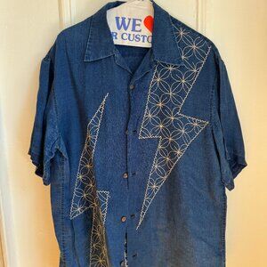 Kapital  Thunderbolt Sashiko Linen Aloha Shirt - Indigo XL